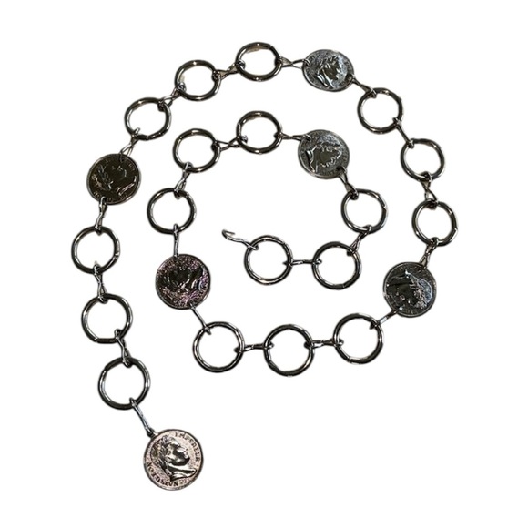 silver CONCHO BELT, coins with a woman\'s head in profile. VTG OSFM main image 13